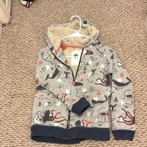 Mini Boden Sherpa lined hoodie. Fun pirate print